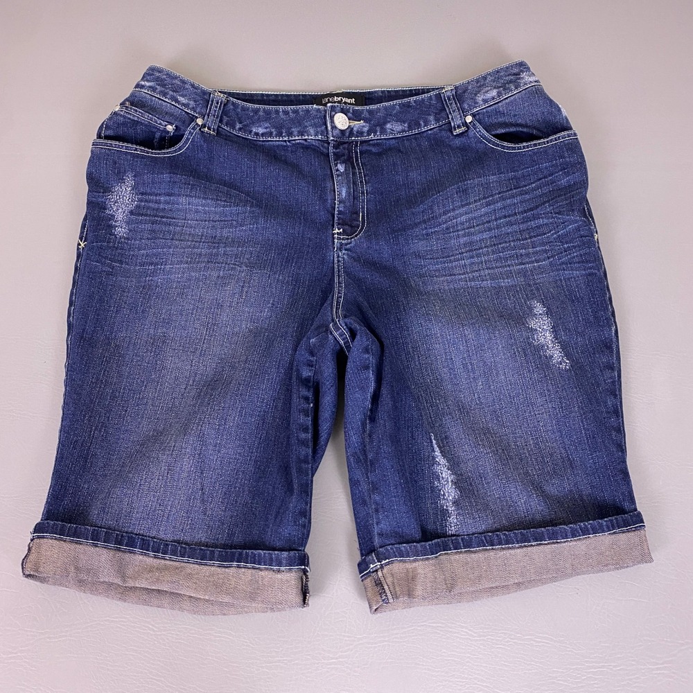 Lane‎ Bryant Jeans Shorts Women's Plus Size 20 Blue Denim Distressed Cuffed